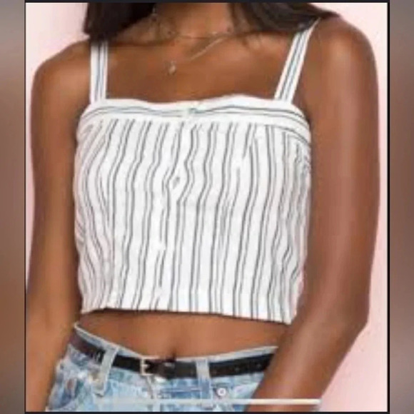 Brandy Melville Tops - Brandy Melville One Size Striped Button Front Crop‎ Top Cotton/linen.